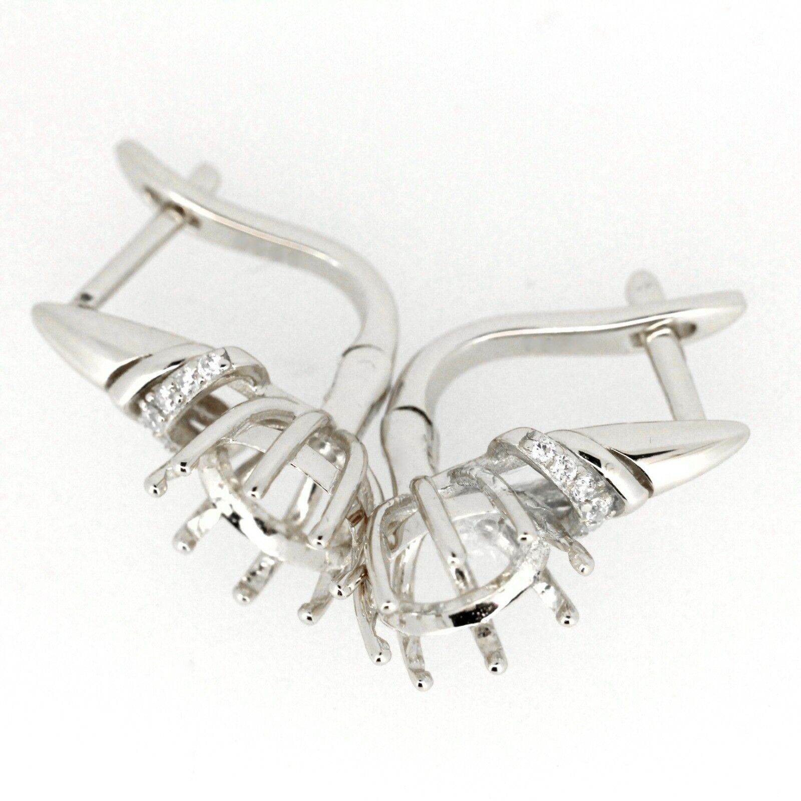 Sterling Silver Semi Mount Earrings Setting Round RD 8x8mm No Rhodium Plated - Syzjewelry