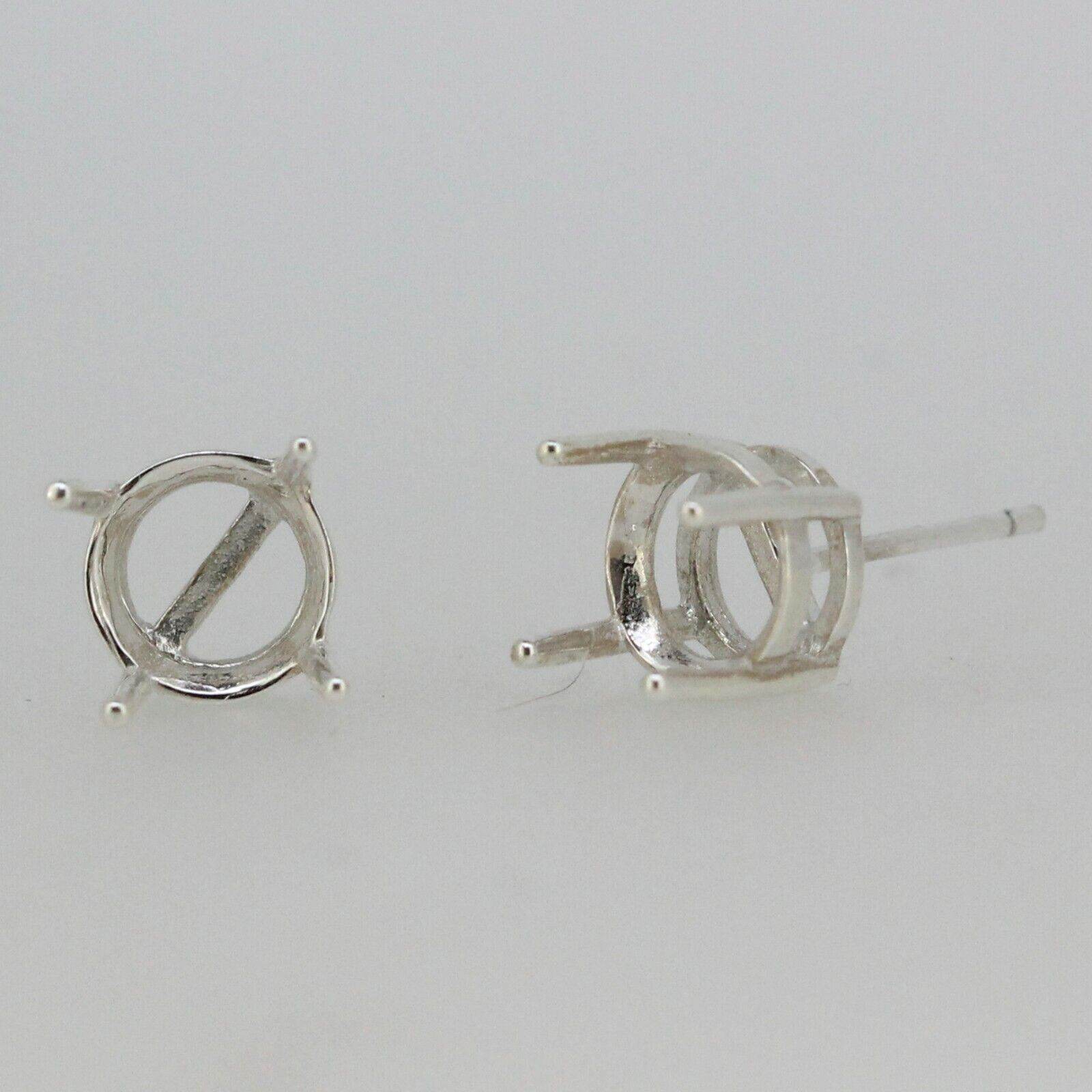 Sterling Silver Semi Mount Earrings Setting Round RD 8x8mm Stud - Syzjewelry