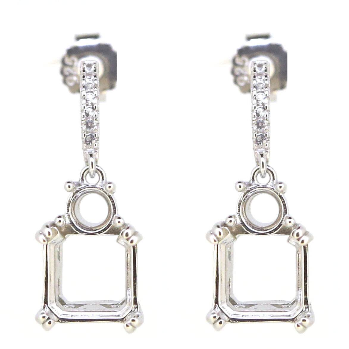 Sterling Silver Semi Mount Earrings Setting Square SQ 8x8mm RD 4x4mm Fleur De Li - Syzjewelry
