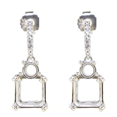 Sterling Silver Semi Mount Earrings Setting Square SQ 8x8mm RD 4x4mm Fleur De Li - Syzjewelry