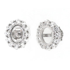 Sterling Silver Semi Mount Earrings Stud Setting Oval OV 8x6mm Topaz Halo - Syzjewelry