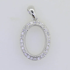 Sterling Silver Semi Mount Pendant Setting Oval OV 14x10mm Halo Topaz P753 - Syzjewelry