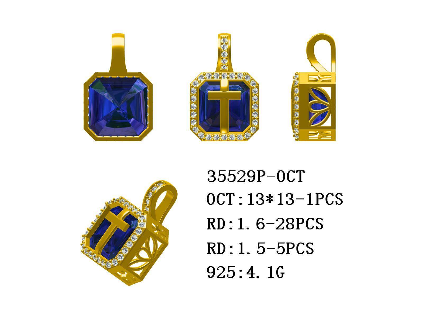 Sterling Silver Semi Mount Pendant Setting Asscher SQ 13x13mm Halo - Syzjewelry