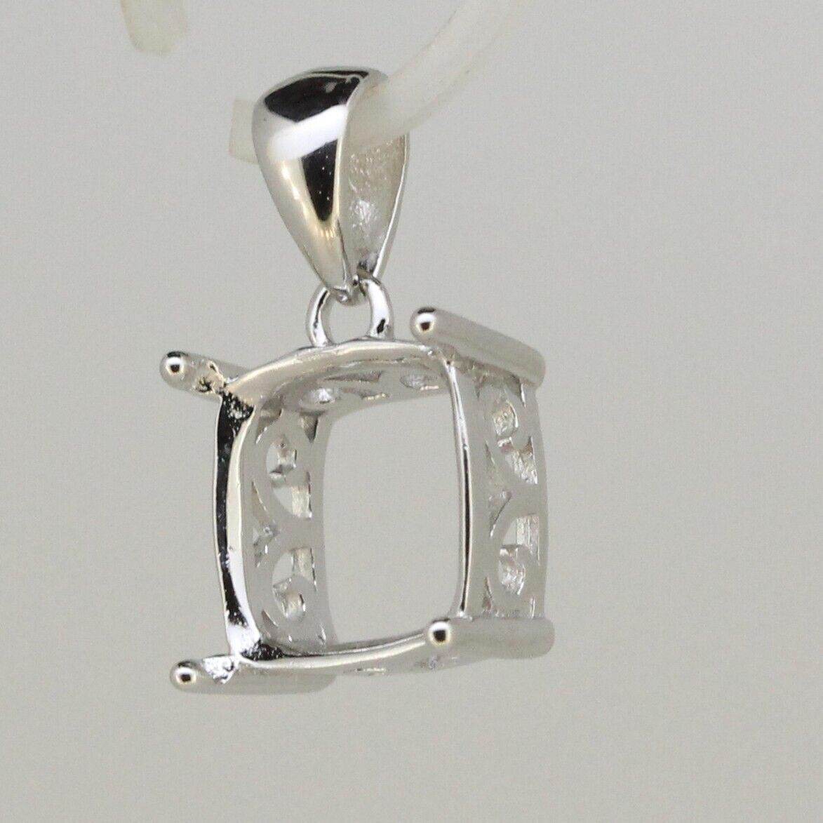 Sterling Silver Semi Mount Pendant Setting Cushion Cu 10x10mm - Syzjewelry