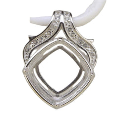 Sterling Silver Semi Mount Pendant Setting Cushion Cu 13x13mm Halo Diagonal - Syzjewelry