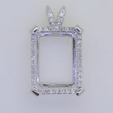 Sterling Silver Semi Mount Pendant Setting Emerald OCT 18x13mm Halo Topaz P751 - Syzjewelry