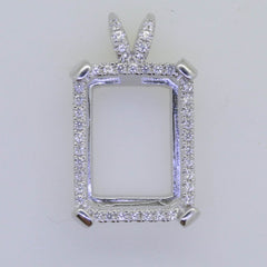 Sterling Silver Semi Mount Pendant Setting Emerald OCT 18x13mm Halo Topaz P751 - Syzjewelry