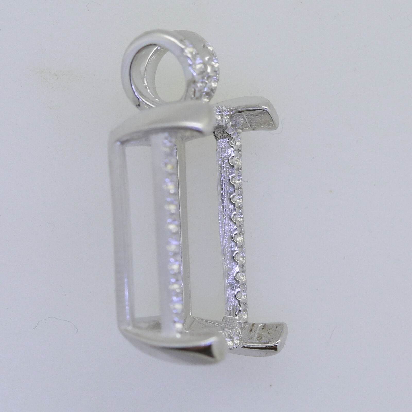 Sterling Silver Semi Mount Pendant Setting Emerald OCT 18x13mm Halo Topaz P751 - Syzjewelry