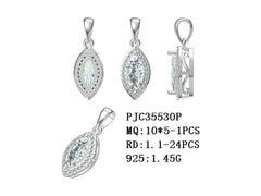 Sterling Silver Semi Mount Pendant Setting showcasing Marquise 10X5mm design with white topaz and 925 hallmark.