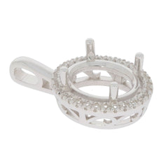 Sterling Silver Semi Mount Pendant Setting Oval OV 11X9mm Halo Topaz - Syzjewelry