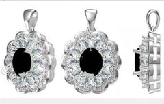 Sterling Silver Semi Mount Pendants Setting OV 9X7mm, OV 4X3mm White Topaz N - Syzjewelry