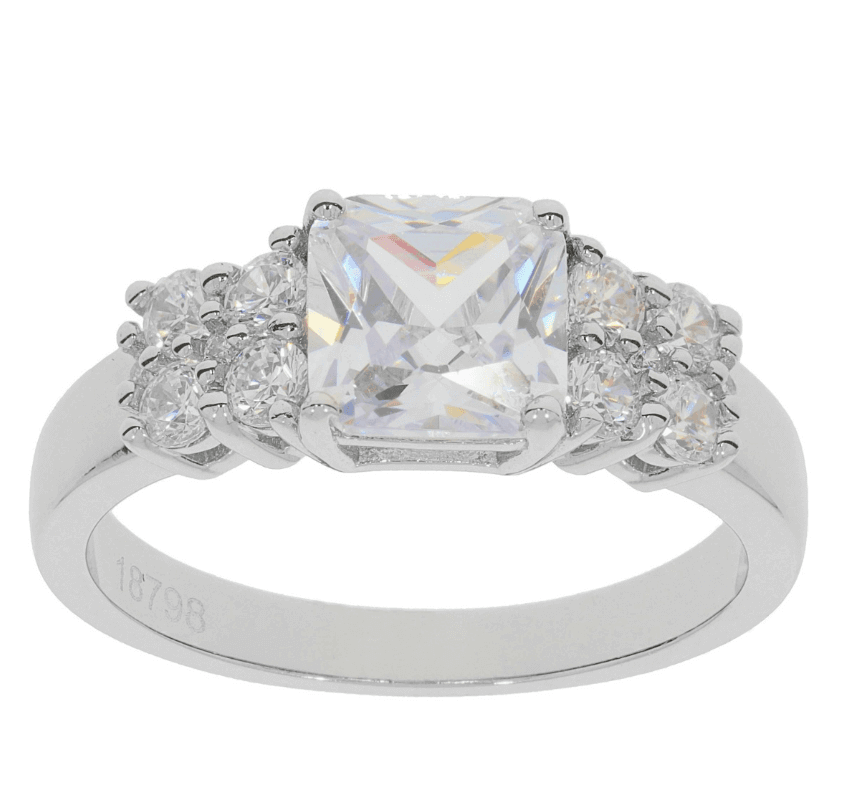 Sterling Silver Semi Mount Ring Setting Asscher SQ 7X7mm RD 2.5x2.5mm (All Empty) - Syzjewelry