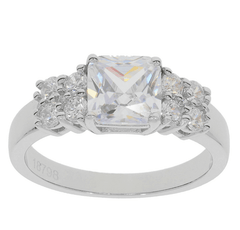 Sterling Silver Semi Mount Ring Setting Asscher SQ 7X7mm RD 2.5x2.5mm (All Empty) - Syzjewelry