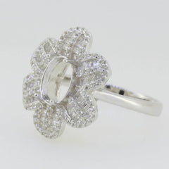 Sterling Silver Semi Mount Ring Setting OV 9X7mm Floral Design White Topaz - Syzjewelry