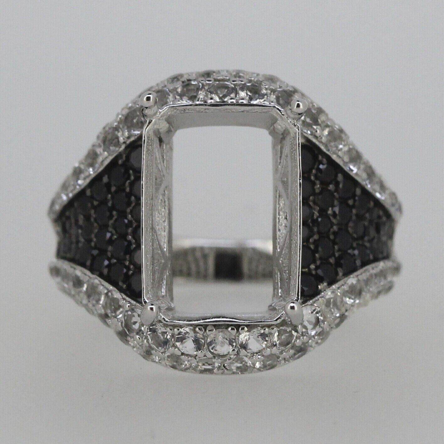 Sterling Silver Semi Mount Ring Setting OCT 14x10mm Black Spinel White Topaz - Syzjewelry