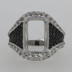 Sterling Silver Semi Mount Ring Setting OCT 14x10mm Black Spinel White Topaz - Syzjewelry