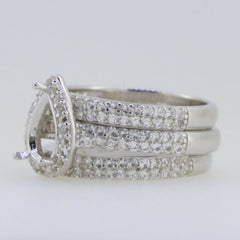 3 piece Set Sterling Silver Semi Mount Ring Setting Pear PE 9x7mm Whi - Syzjewelry