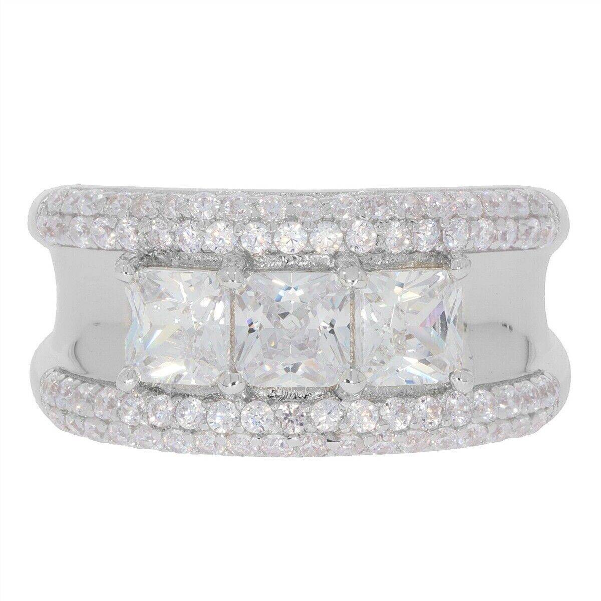 Sterling Silver Semi Mount Ring Setting SQ 4.5x4.5mm Men's Band Ring 3 Stones - Syzjewelry