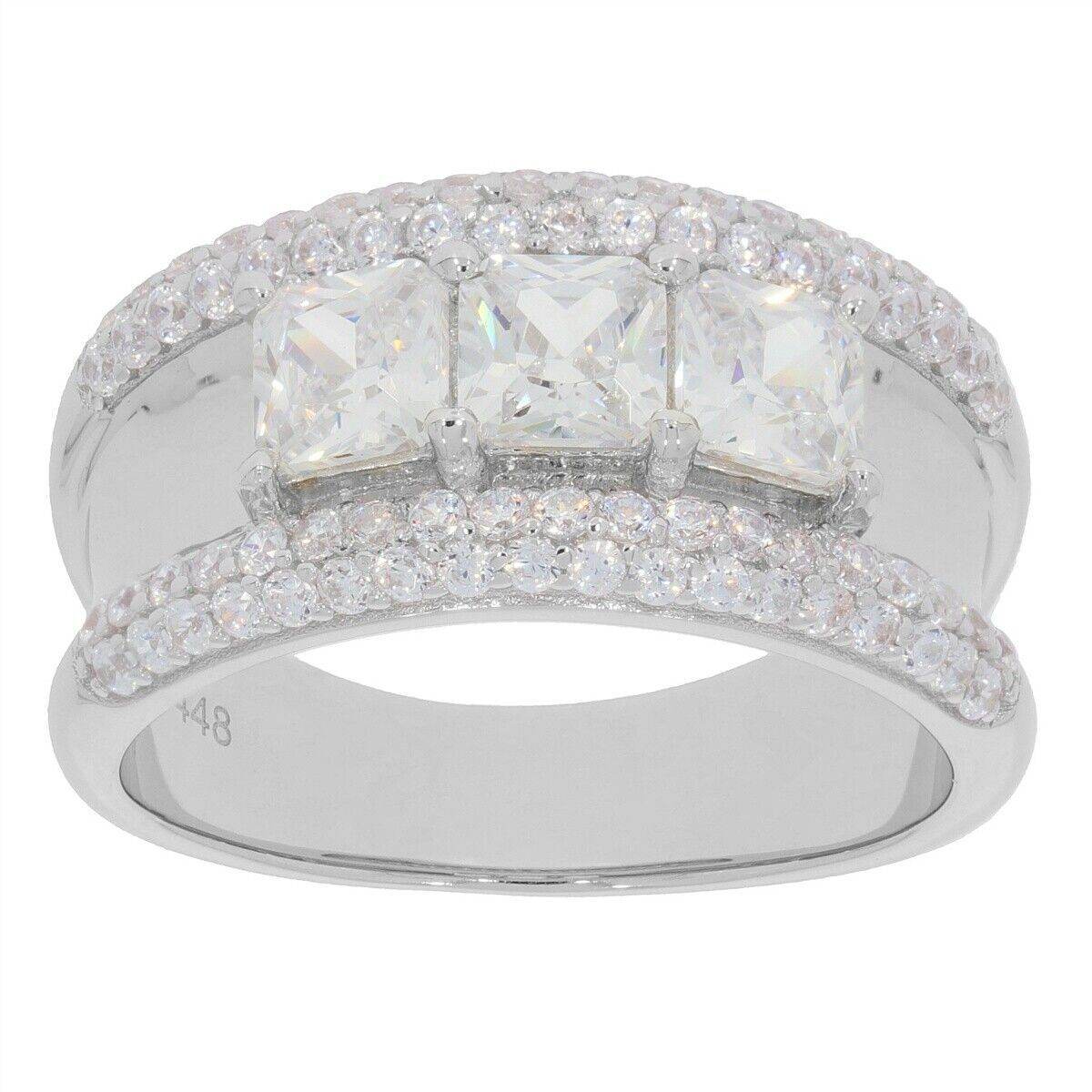 Sterling Silver Semi Mount Ring Setting SQ 4.5x4.5mm Men's Band Ring 3 Stones - Syzjewelry