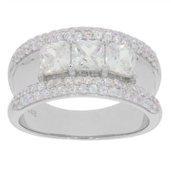 Sterling Silver Semi Mount Ring Setting SQ 4.5x4.5mm Men's Band Ring 3 Stones - Syzjewelry