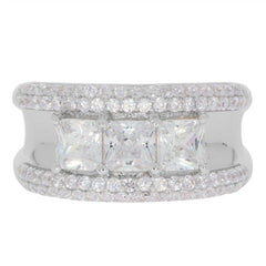 Sterling Silver Semi Mount Ring Setting SQ 4.5x4.5mm Men's Band Ring 3 Stones - Syzjewelry