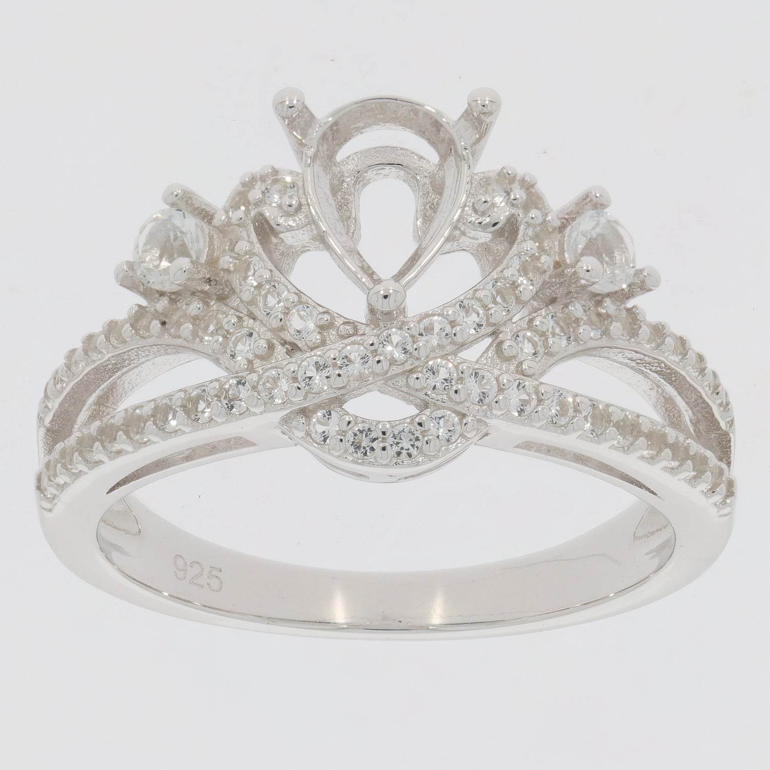 Sterling Silver Semi Mount Ring Setting Pear PE 7X5mm Princess Tiara Ring - Syzjewelry