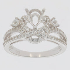 Sterling Silver Semi Mount Ring Setting Pear PE 7X5mm Princess Tiara Ring - Syzjewelry