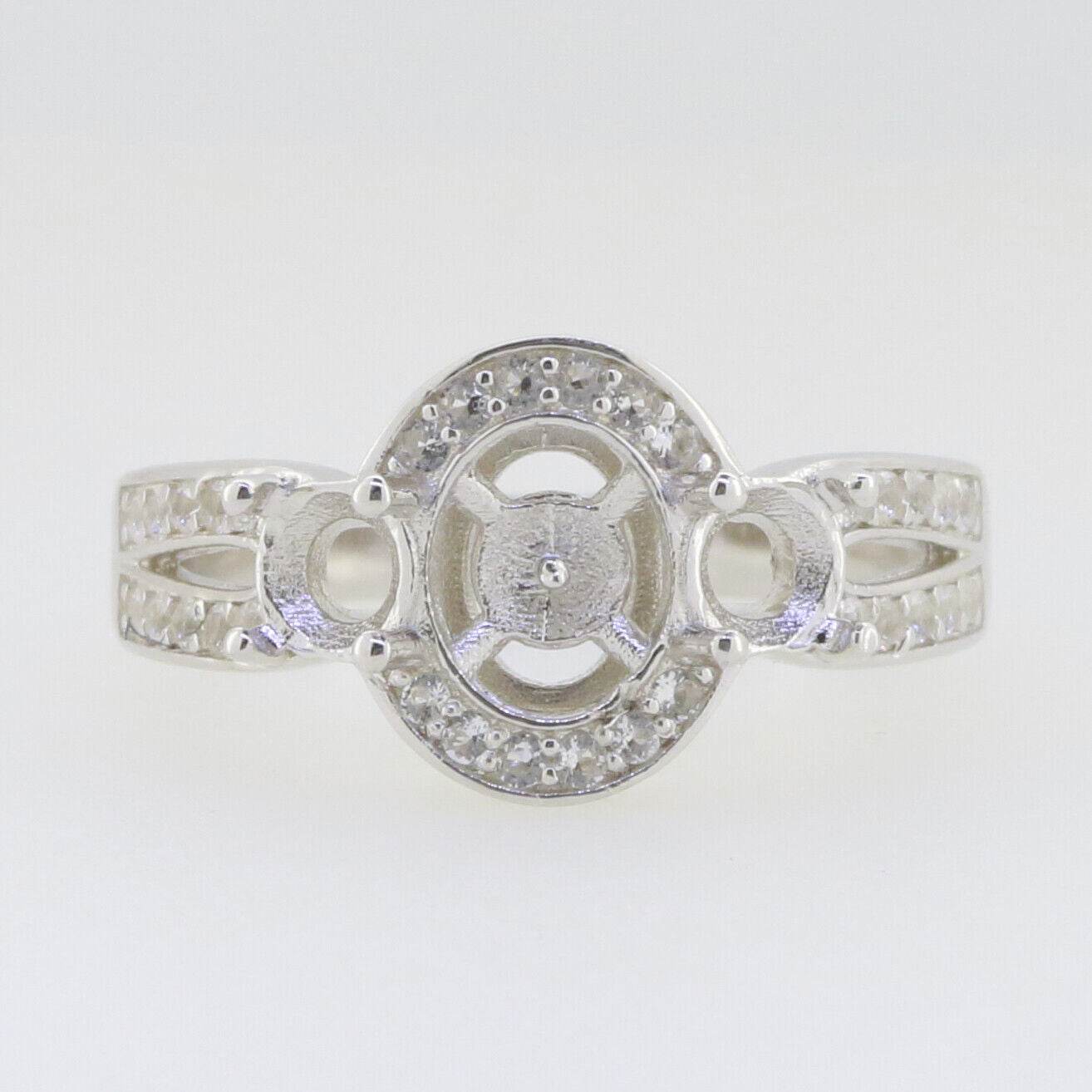 Sterling Silver Semi Mount Ring Setting Pearl Round RD 7x7mm 4.5mm 3 Stones - Syzjewelry