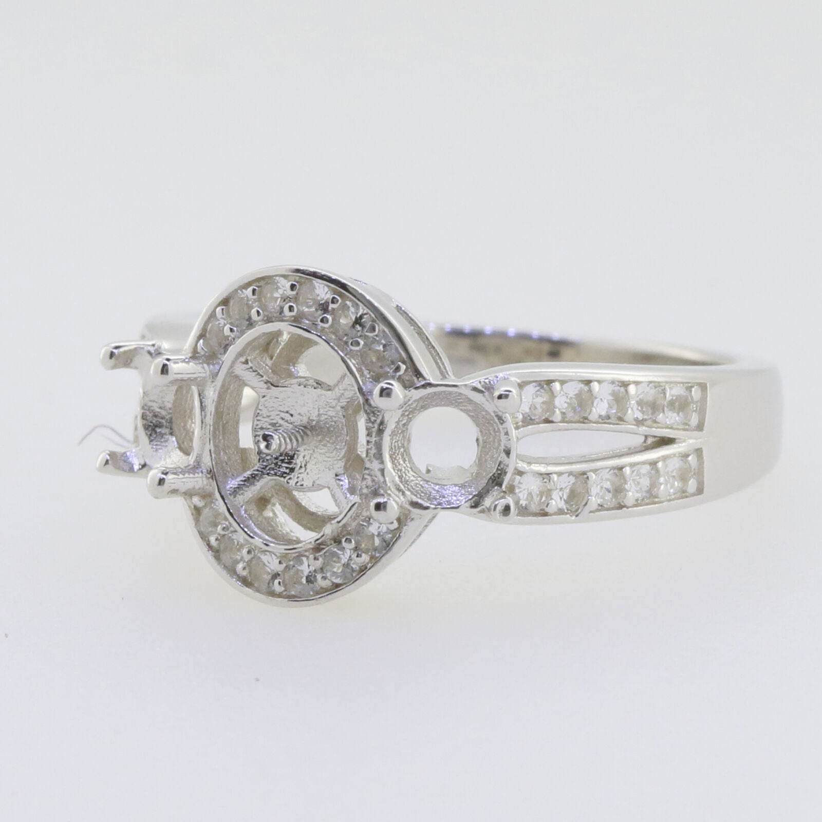 Sterling Silver Semi Mount Ring Setting Pearl Round RD 7x7mm 4.5mm 3 Stones - Syzjewelry