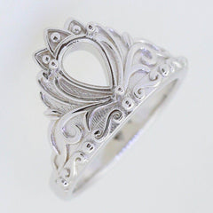 Sterling Silver Semi Mount Ring Setting PE 8x6mm Crown White Topaz - Syzjewelry