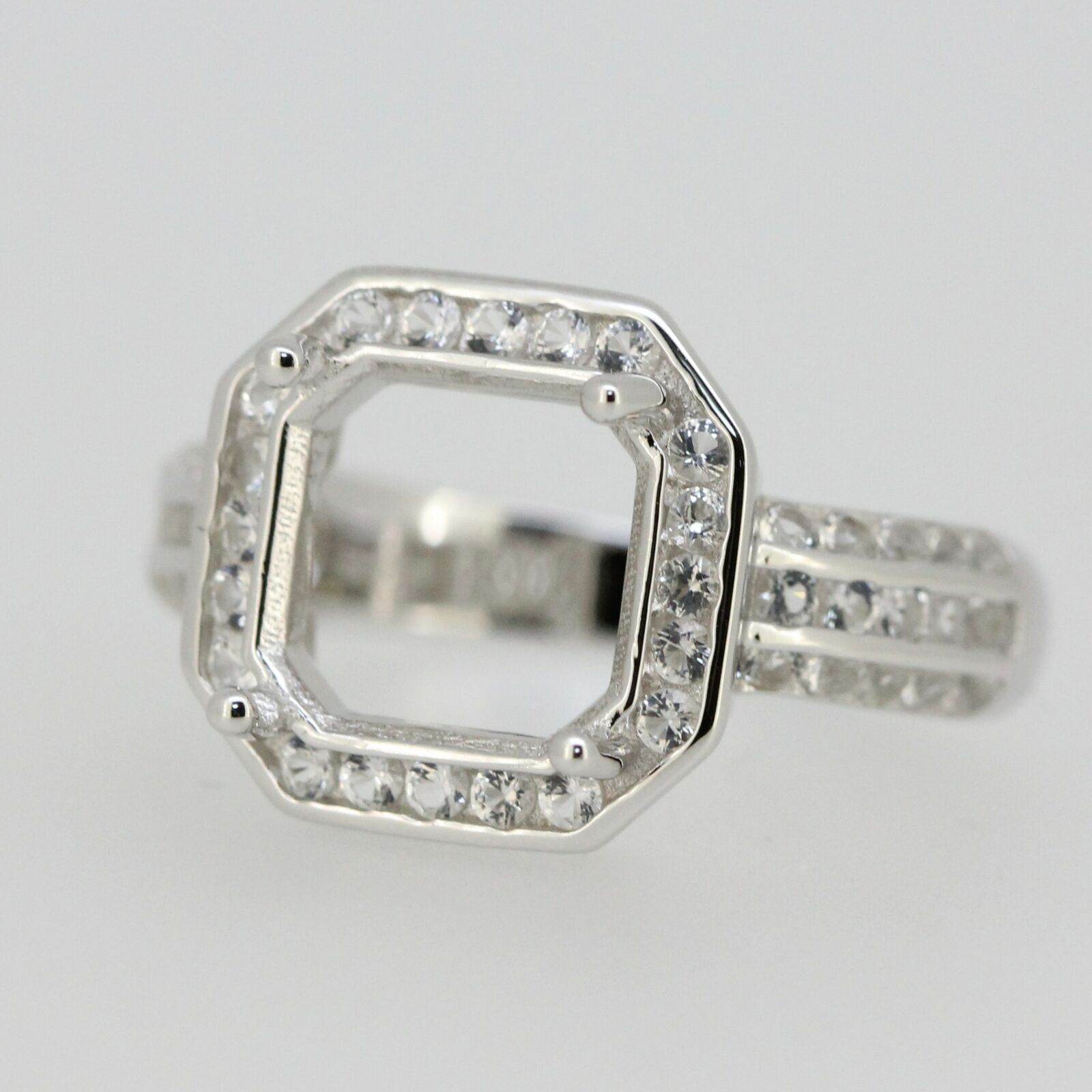 Sterling Silver Semi Mount Ring Setting Asscher 10x10mm or Square SQ 9x9mm Halo - Syzjewelry