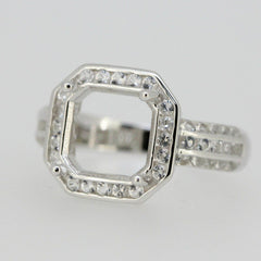 Sterling Silver Semi Mount Ring Setting Asscher 10x10mm or Square SQ 9x9mm Halo - Syzjewelry