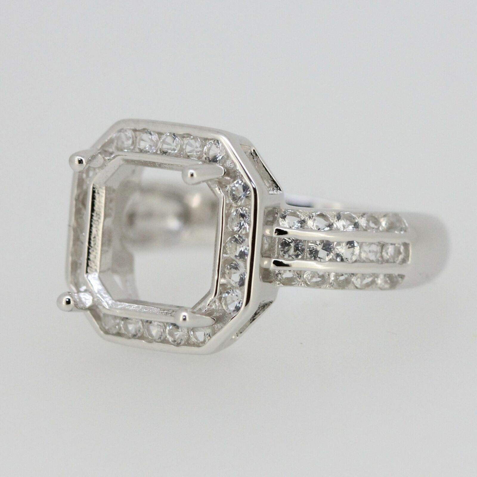 Sterling Silver Semi Mount Ring Setting Asscher 10x10mm or Square SQ 9x9mm Halo - Syzjewelry