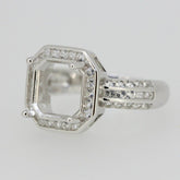 Sterling Silver Semi Mount Ring Setting Asscher 10x10mm or Square SQ 9x9mm Halo - Syzjewelry