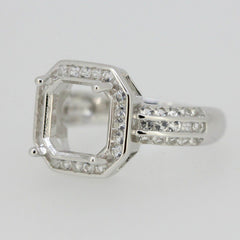 Sterling Silver Semi Mount Ring Setting Asscher 10x10mm or Square SQ 9x9mm Halo - Syzjewelry