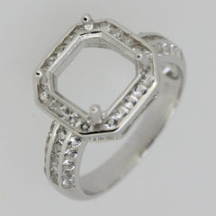 Sterling Silver Semi Mount Ring Setting Asscher 10x10mm or Square SQ 9x9mm Halo - Syzjewelry