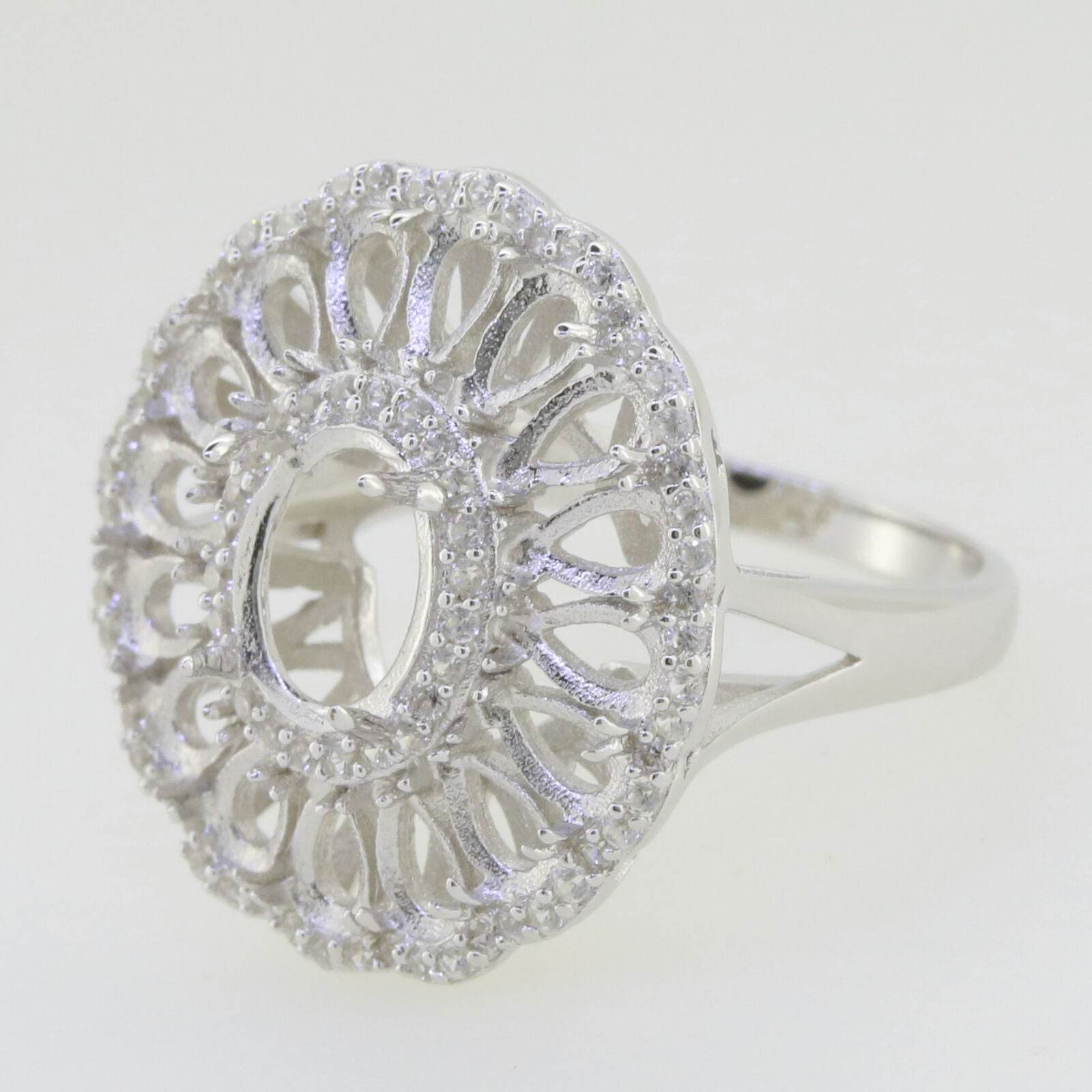 Sterling Silver Semi Mount Ring Setting Cabochon Oval OV 9X7mm Cluster Ring - Syzjewelry