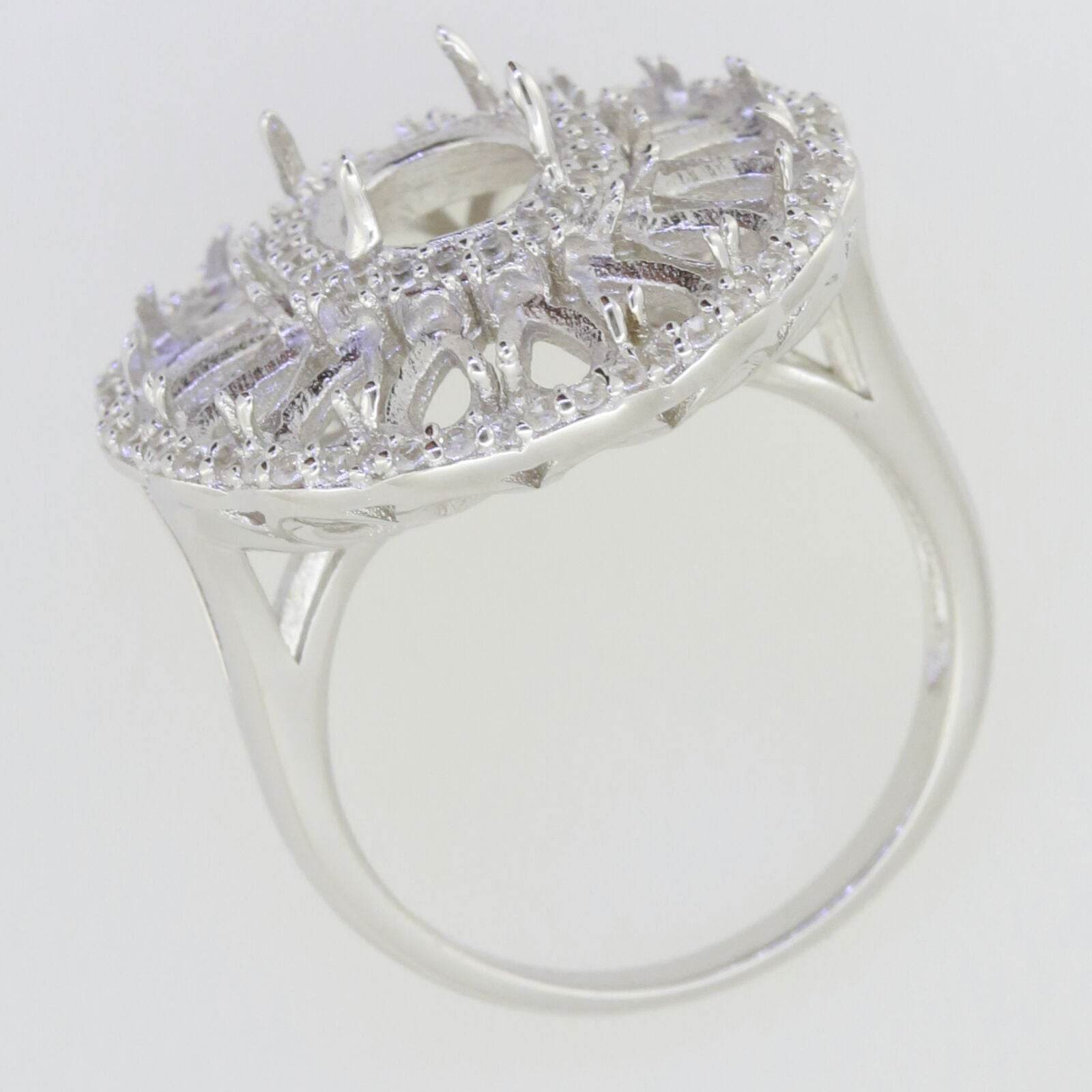 Sterling Silver Semi Mount Ring Setting Cabochon Oval OV 9X7mm Cluster Ring - Syzjewelry