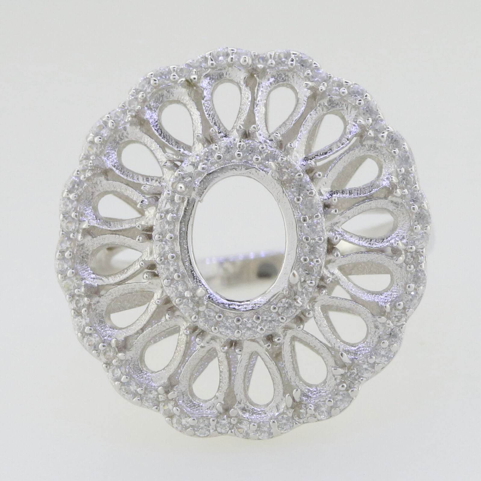 Sterling Silver Semi Mount Ring Setting Cabochon Oval OV 9X7mm Cluster Ring - Syzjewelry