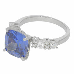 Sterling Silver Semi Mount Ring Setting Cushion CU 10X10mm White Topaz Accent - Syzjewelry