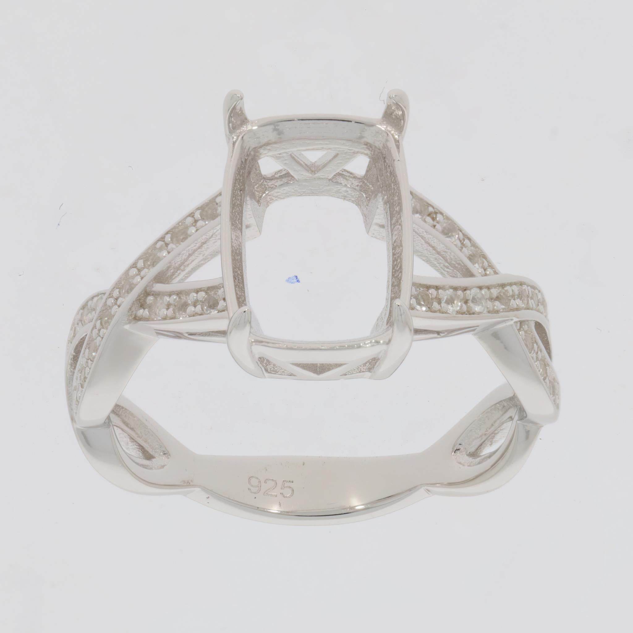 Sterling Silver Semi Mount Ring Setting Cushion CU 12X8mm Twist Shank - Syzjewelry