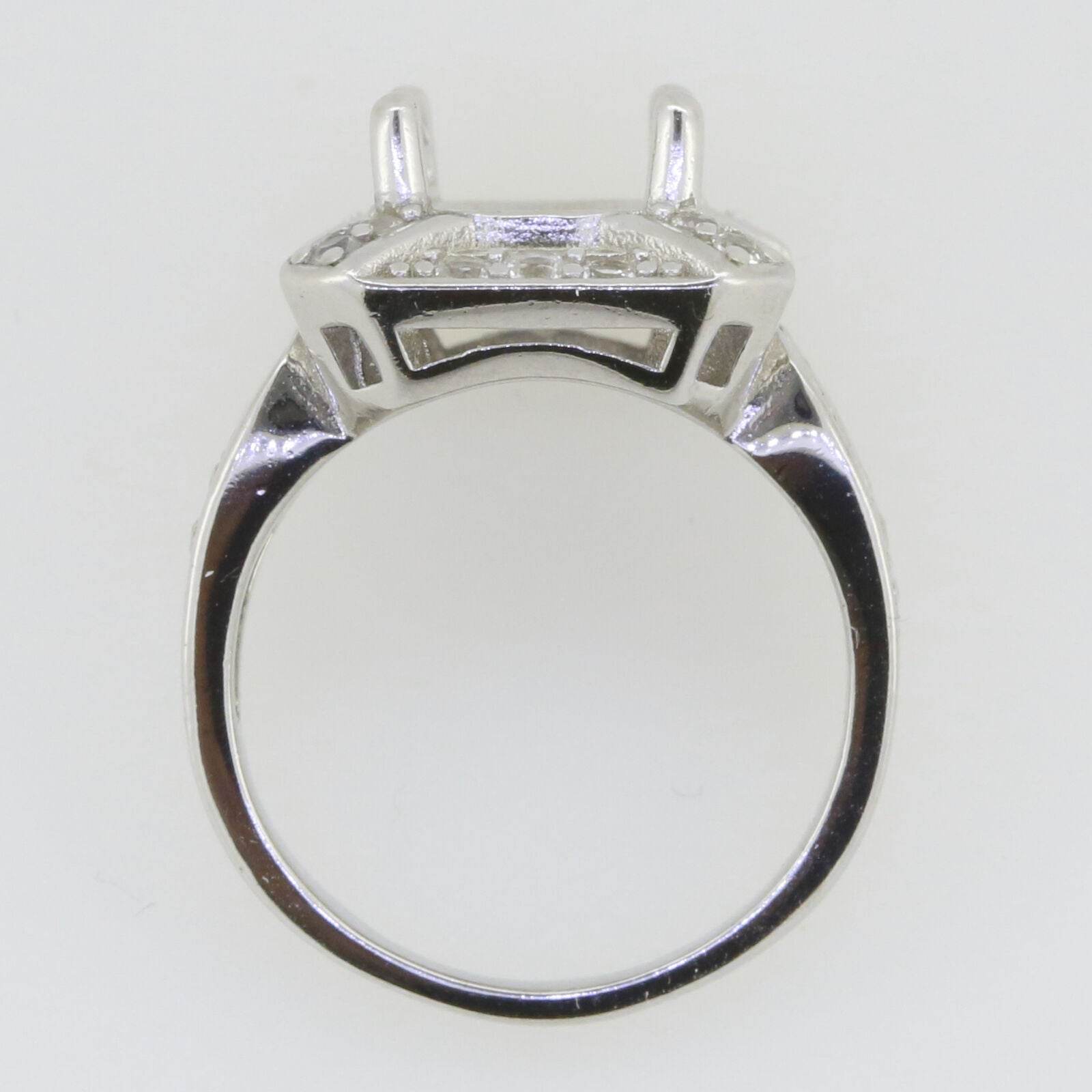 Sterling Silver Semi Mount Ring Setting Cushion Cu 12x9mm Halo White Topaz - Syzjewelry