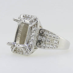 Sterling Silver Semi Mount Ring Setting Cushion Cu 12x9mm Halo White Topaz - Syzjewelry