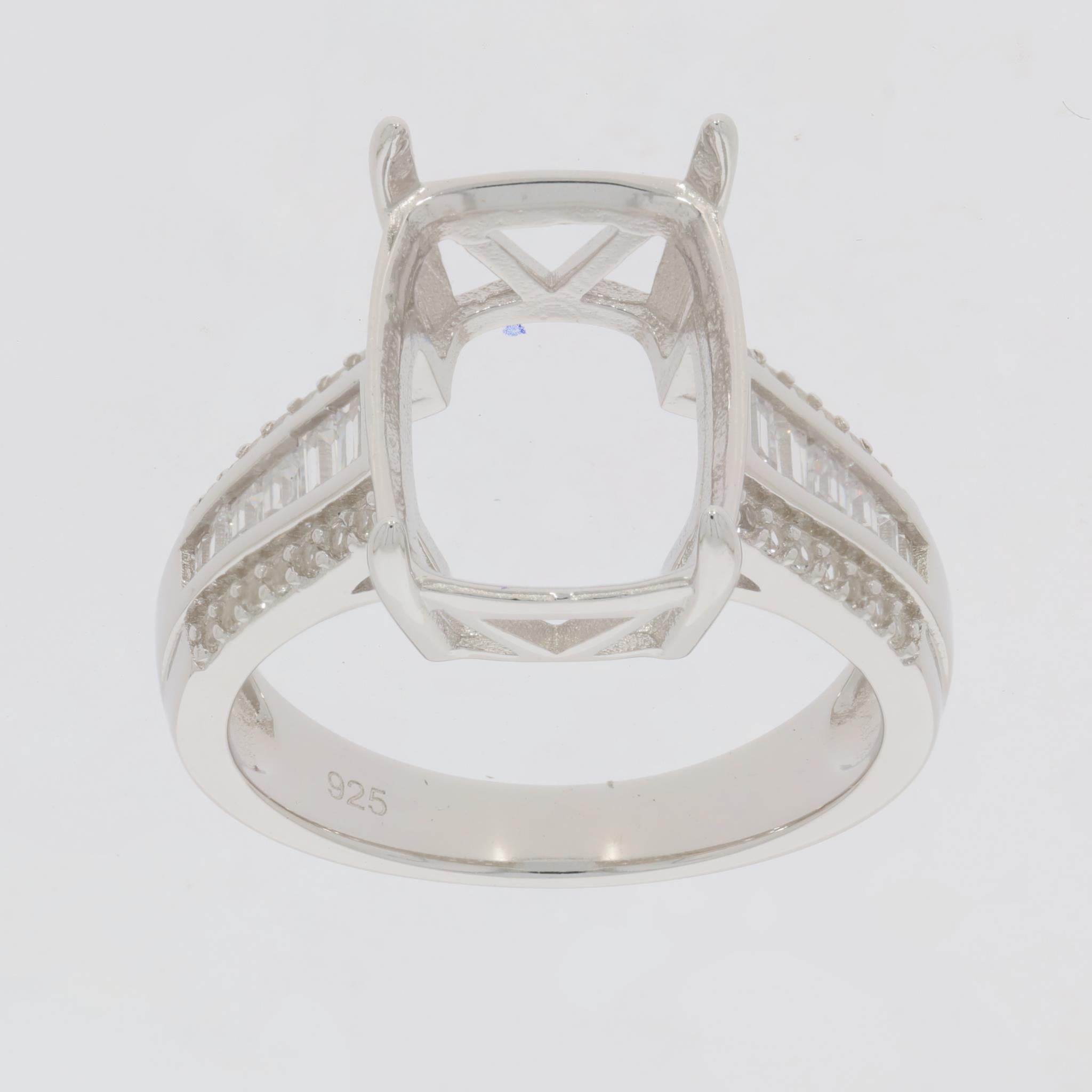 Sterling Silver Semi Mount Ring Setting Cushion CU 14X10mm D-PJC21091R - Syzjewelry