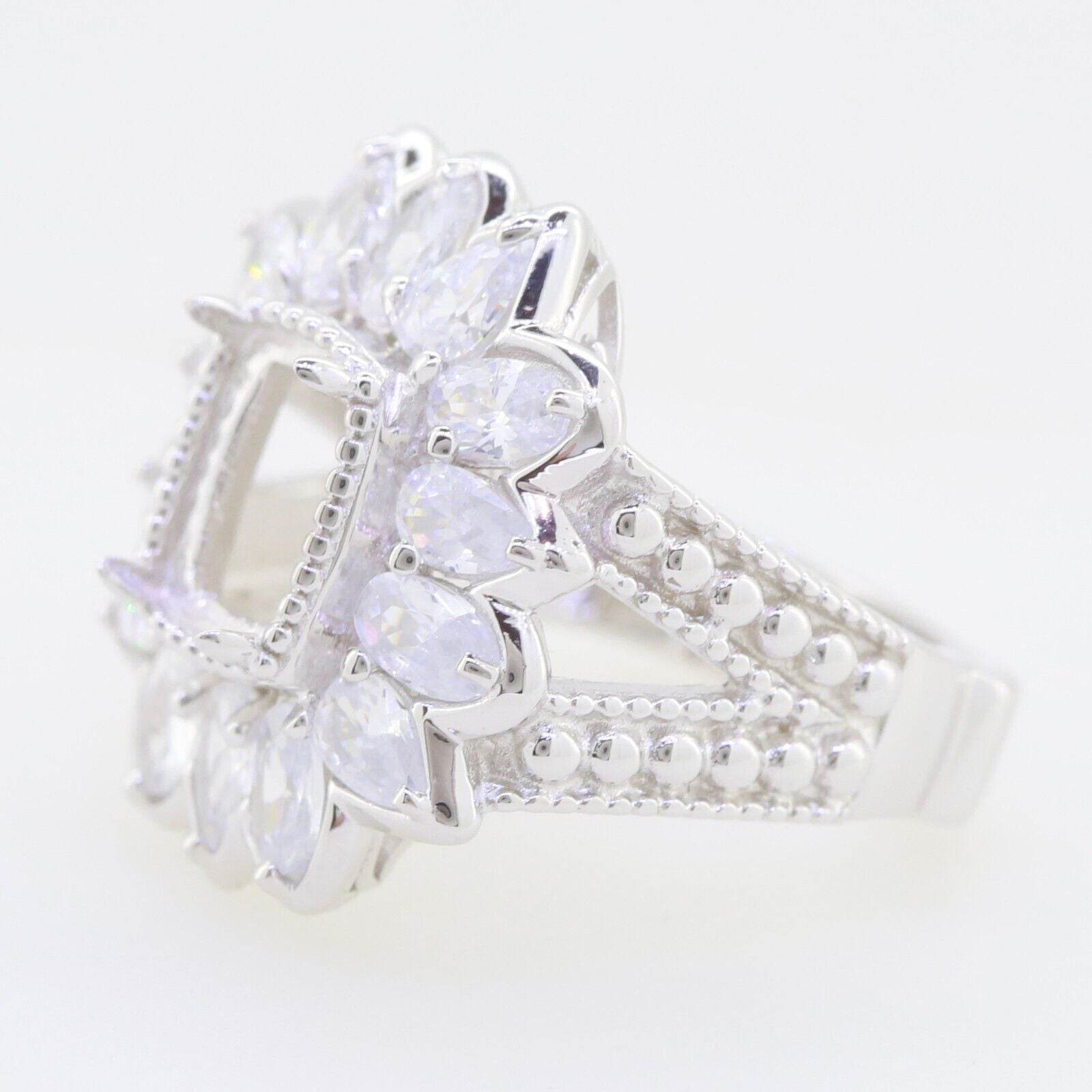 Sterling Silver Semi Mount Ring Setting Cushion CU 14X10mm PE5x3 OV5x3 - Syzjewelry