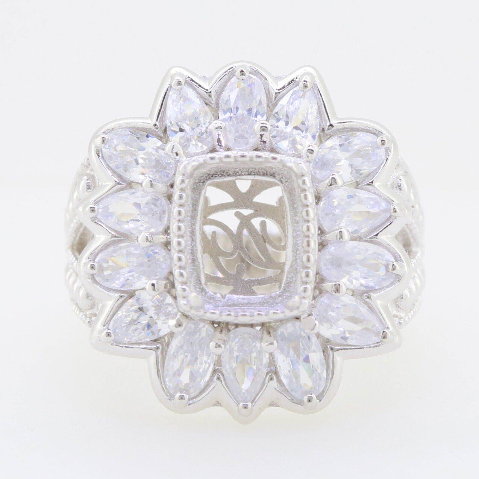 Sterling Silver Semi Mount Ring Setting Cushion CU 14X10mm PE5x3 OV5x3 - Syzjewelry