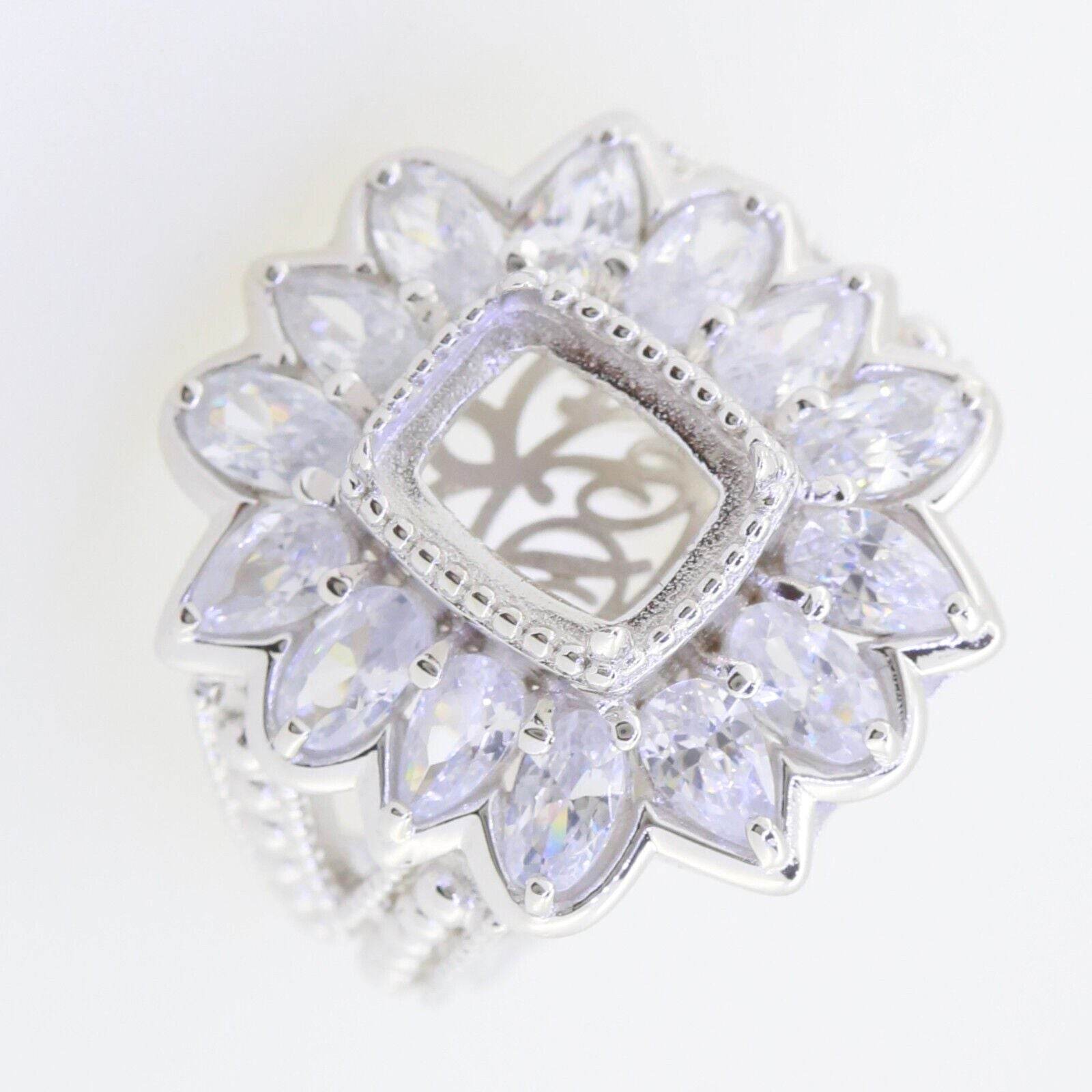 Sterling Silver Semi Mount Ring Setting Cushion CU 14X10mm PE5x3 OV5x3 - Syzjewelry