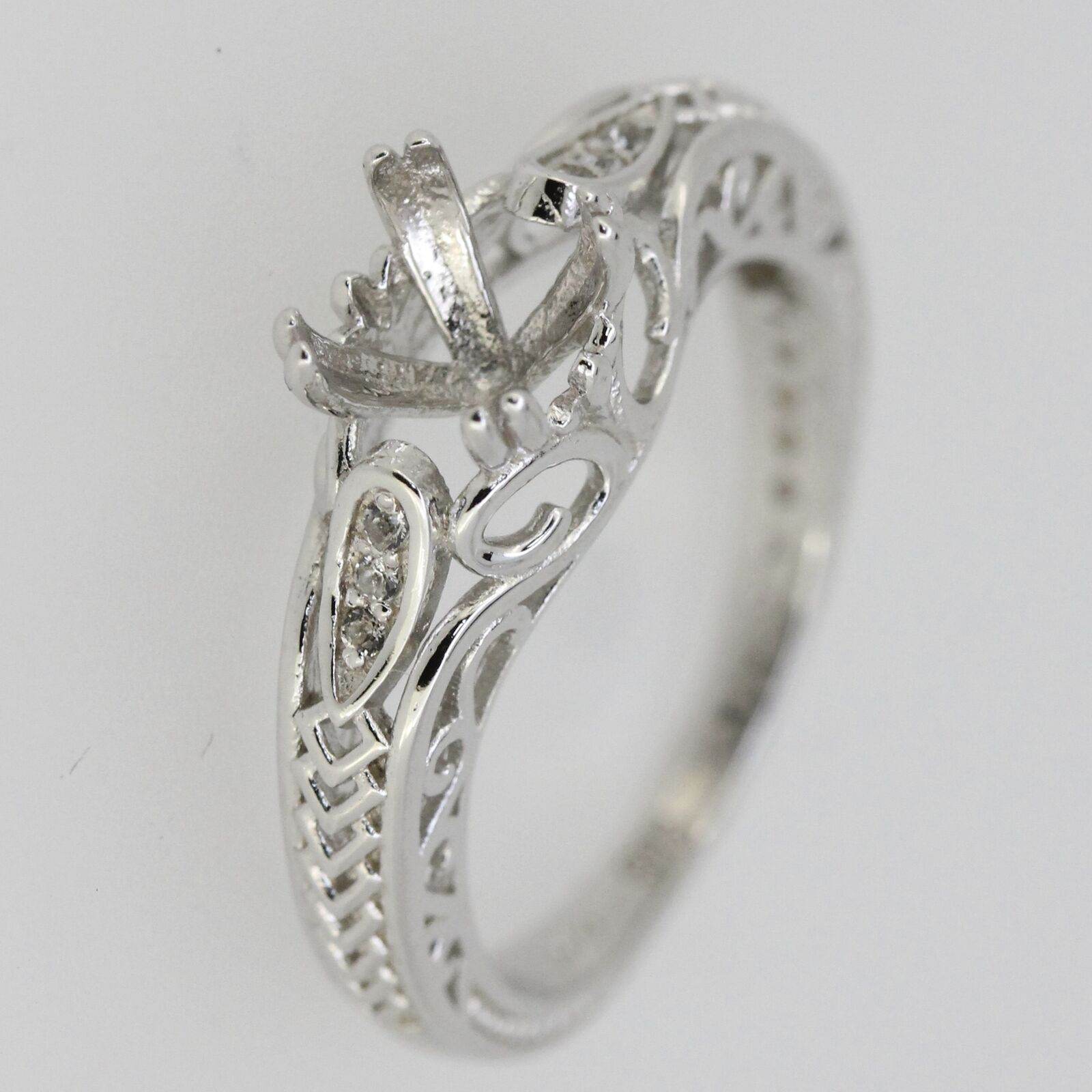 Sterling Silver Semi Mount Ring Setting Cushion CU 7x7mm Filigree Style R195 - Syzjewelry