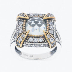 Sterling Silver Semi Mount Ring Setting Cushion CU 8X8mm Two Tone Cabochon - Syzjewelry