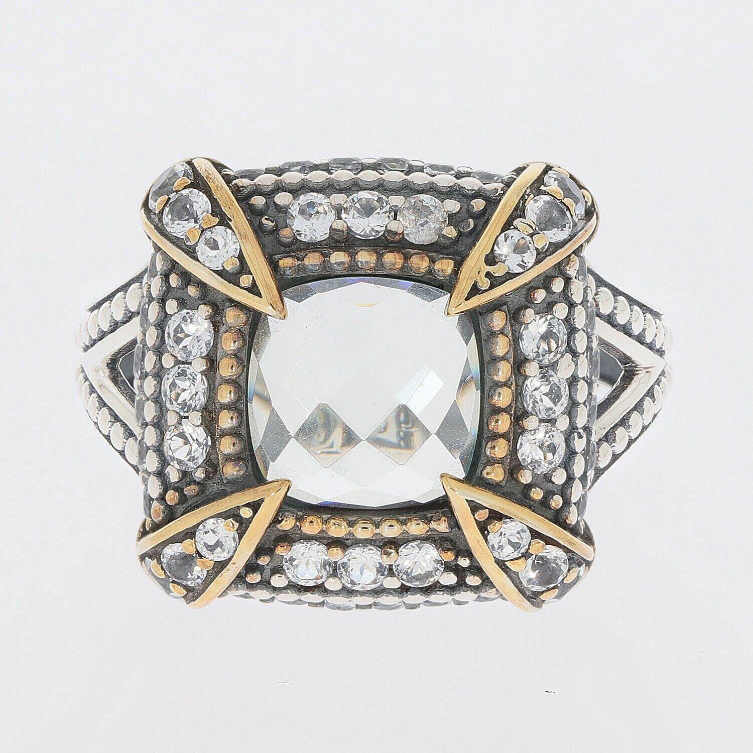 Sterling Silver Semi Mount Ring Setting Cushion CU 8X8mm Two Tone Cabochon - Syzjewelry
